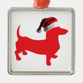 Dachshund wearing a Santa Claus Hat Metal Tree Decoration