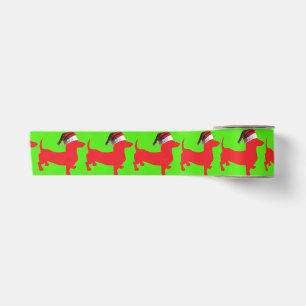 Dachshund Wearing a Santa Claus Hat Satin Ribbon