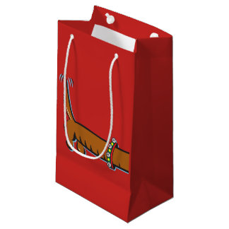 Dachshund Wearing a Santa Claus Hat Small Gift Bag