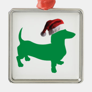 Dachshund wearing a Santa Hat Metal Tree Decoration