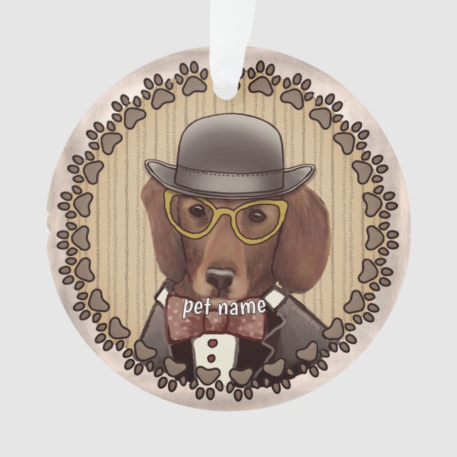 Dachshund wearing glasses Ornament (Front)