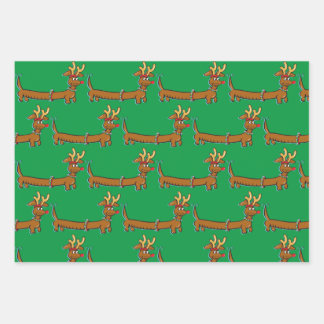 Dachshund wearing Reindeer Antlers for Christmas Wrapping Paper Sheet