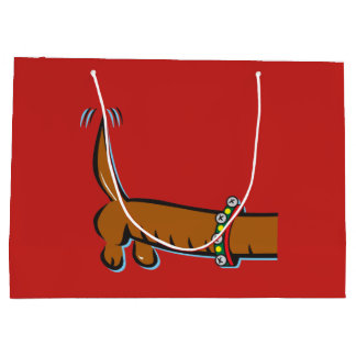 Dachshund wearing Santa Antlers for Christmas Large Gift Bag