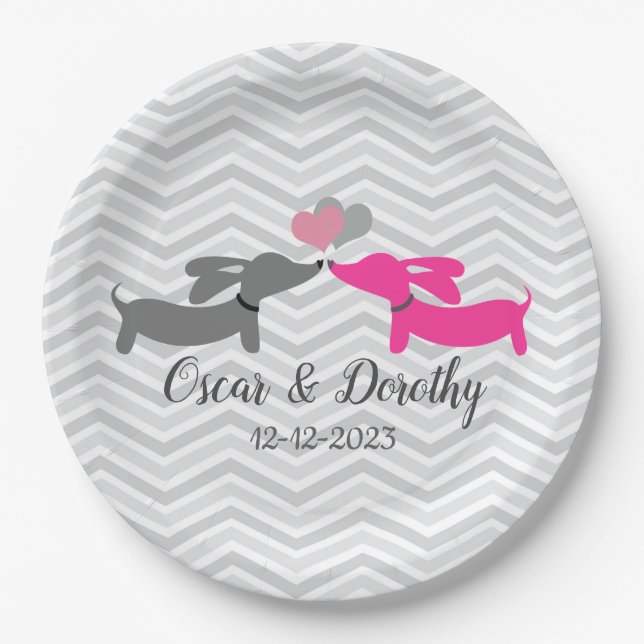 Dachshund Wedding Personalised Doxie Paper Plate (Front)
