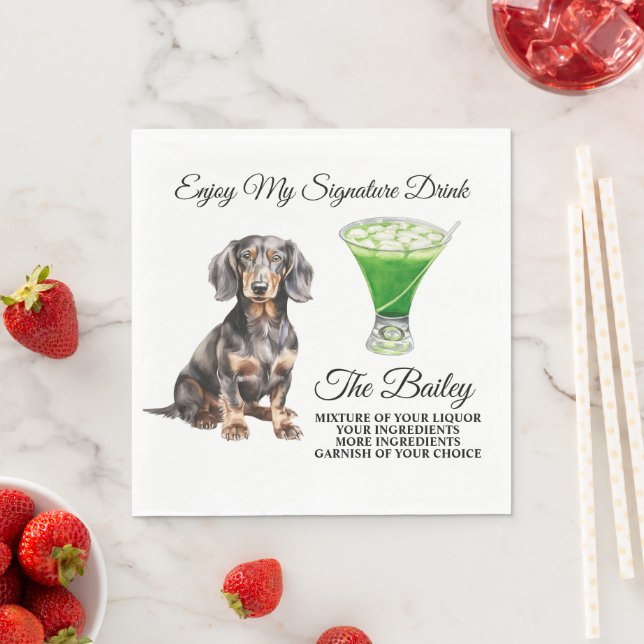 Dachshund Wedding Signature Drink Napkin (Insitu)