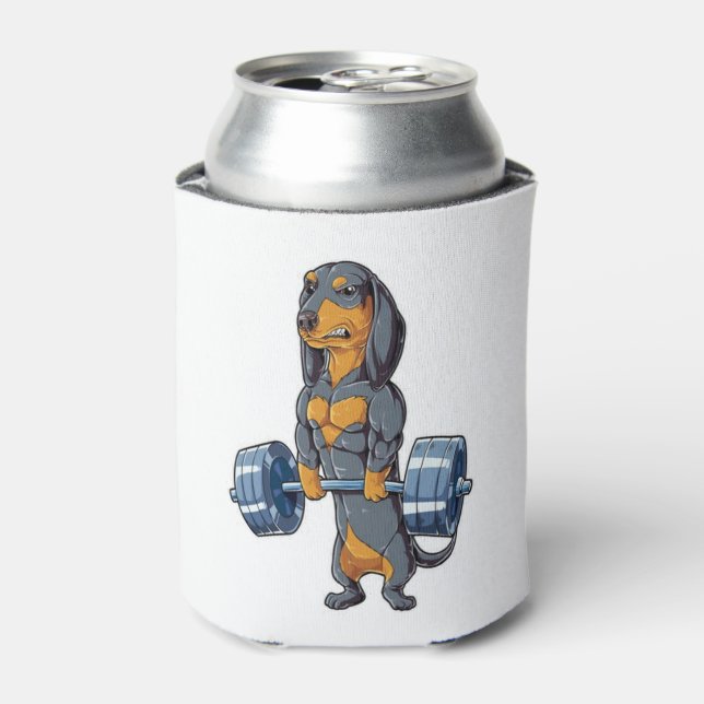 Dachshund Weightlifting   Can Cooler (Can Front)