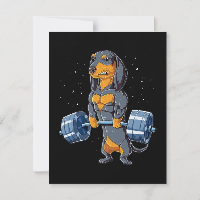 Dachshund Weightlifting Fitness Gym Thank You Card (Front)
