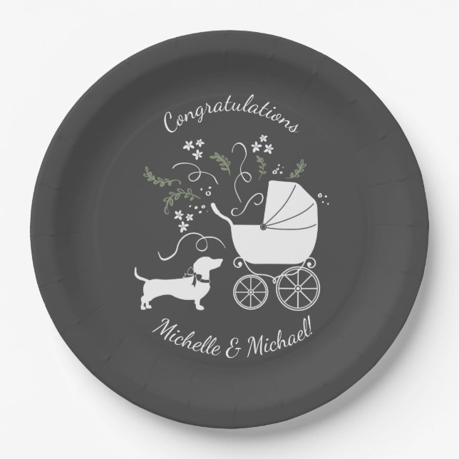 Dachshund Weiner Dog Baby Shower Gender Neutral Paper Plate (Front)