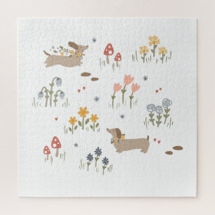 Dachshund Weiner Dog Lovers Wildflower Wall Art Jigsaw Puzzle