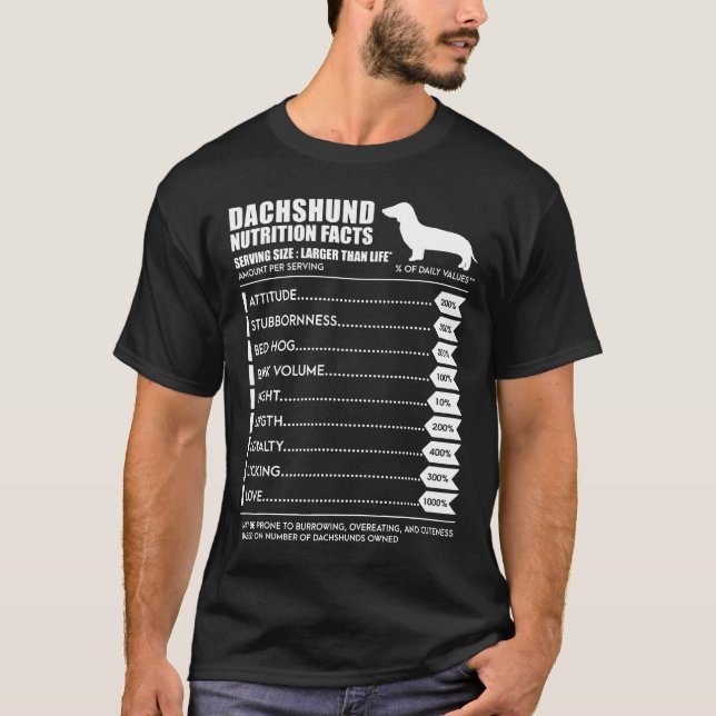 Dachshund -Weiner Dog Nutrition Facts Shirt (Front)