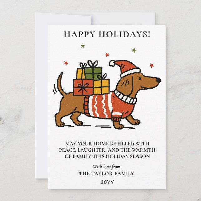 Dachshund Weiner Dog Ugly Sweater Holiday Card (Front)