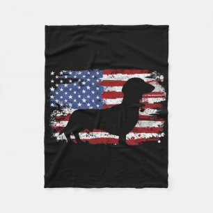 Dachshund Weiner Vintage American Flag Fleece Blanket