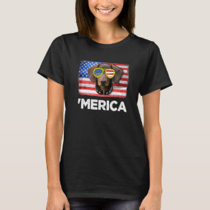 Dachshund Wiener American Usa Flag 4th Of July Fou T-Shirt