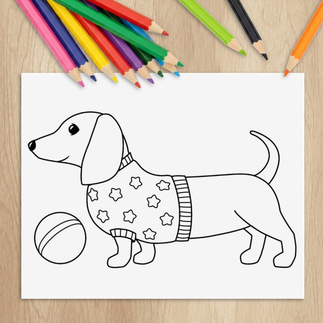 Dachshund Wiener Dog and Ball Colouring Page Rubber Stamp (Creator Uploaded)