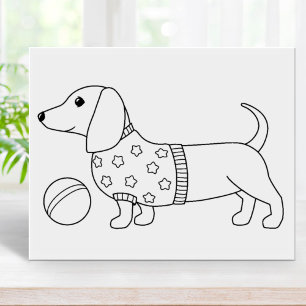 Dachshund Wiener Dog and Ball Colouring Page Rubber Stamp