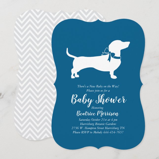 Dachshund Wiener Dog Baby Shower Blue Boy Invitation (Front/Back)
