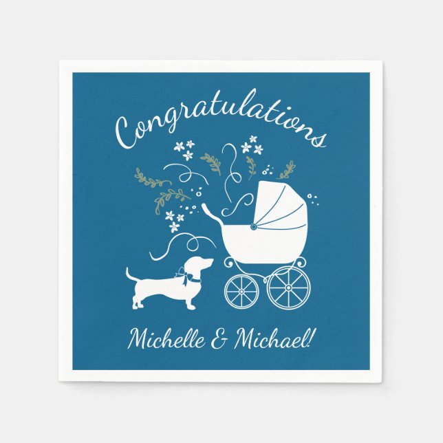 Dachshund Wiener Dog Baby Shower Blue Boy Napkin (Front)