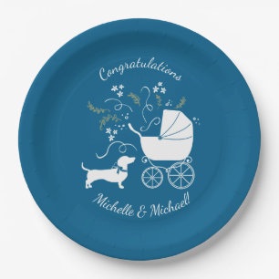 Dachshund Wiener Dog Baby Shower Blue Boy Paper Plate
