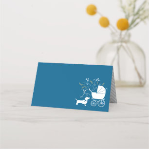 Dachshund Wiener Dog Baby Shower Blue Boy Place Card