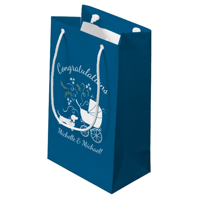 Dachshund Wiener Dog Baby Shower Blue Boy Small Gift Bag (Back Angled)
