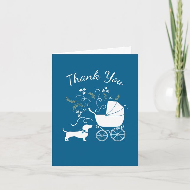 Dachshund Wiener Dog Baby Shower Blue Boy Thank You Card (Front)