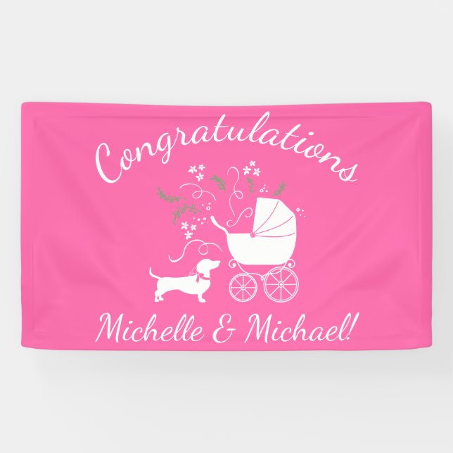 Dachshund Wiener Dog Baby Shower Pink Girl Banner (Horizontal)