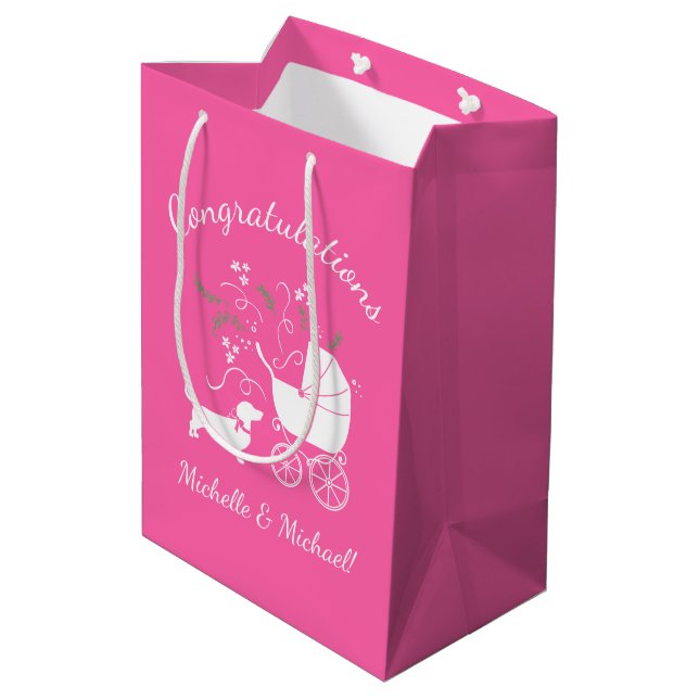 Dachshund Wiener Dog Baby Shower Pink Girl Medium Gift Bag (Back Angled)