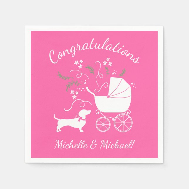 Dachshund Wiener Dog Baby Shower Pink Girl Napkin (Front)