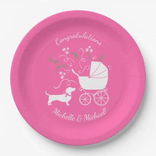 Dachshund Wiener Dog Baby Shower Pink Girl Paper Plate