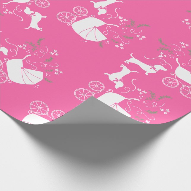 Dachshund Wiener Dog Baby Shower Pink Girl Wrapping Paper (Corner)