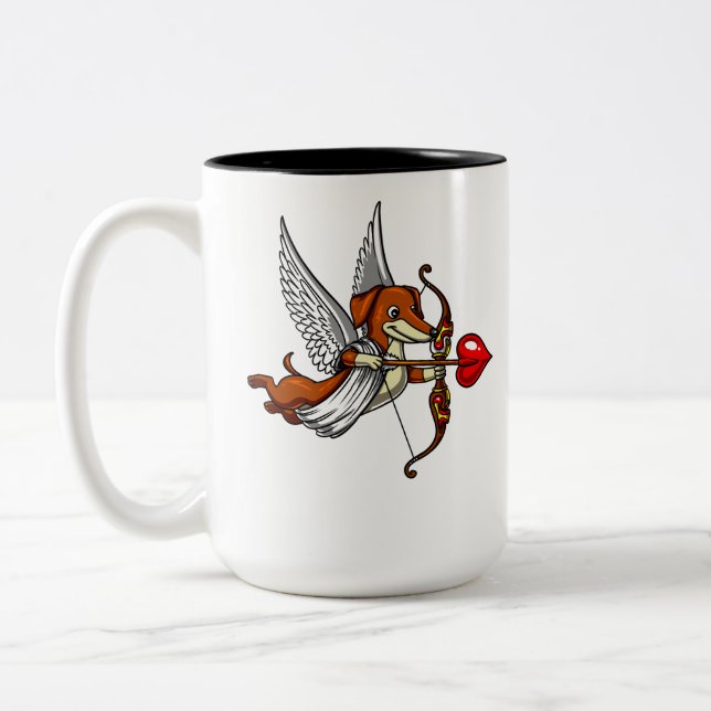 Dachshund Wiener Dog Cute Cupid Pet Two-Tone Coffee Mug (Left)