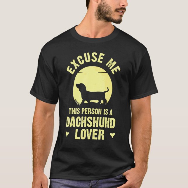 Dachshund Wiener Dog Cute Theme With Moon Silhouet T-Shirt (Front)