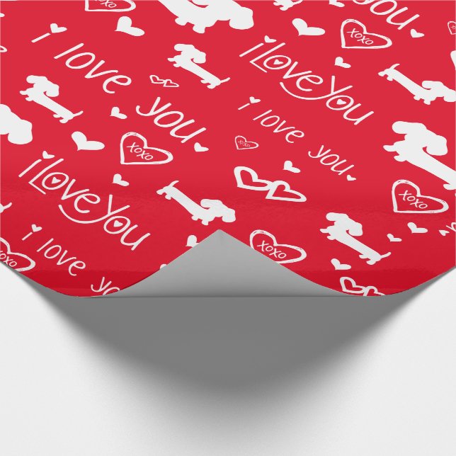 Dachshund Wiener Dog Hearts Love Gift Wrap Paper (Corner)