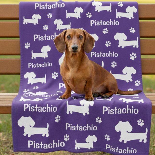 Dachshund Wiener Dog Personalised Blanket Purple (Cozy personalized dachshund blanket - purple with dog name)