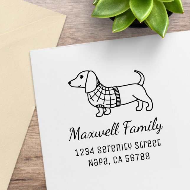 Dachshund Wiener Dog Plaid Sweater Family Address Self-inking Stamp (Creator Uploaded)