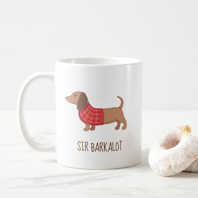 Dachshund Wiener Dog Puppy Custom Name Coffee Mug (With Donut)