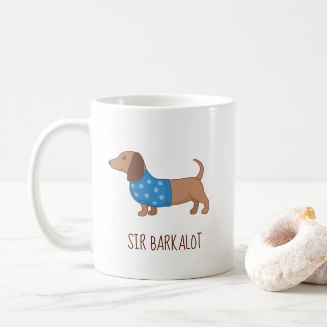 Dachshund Wiener Dog Puppy Custom Name V2 Coffee Mug (With Donut)
