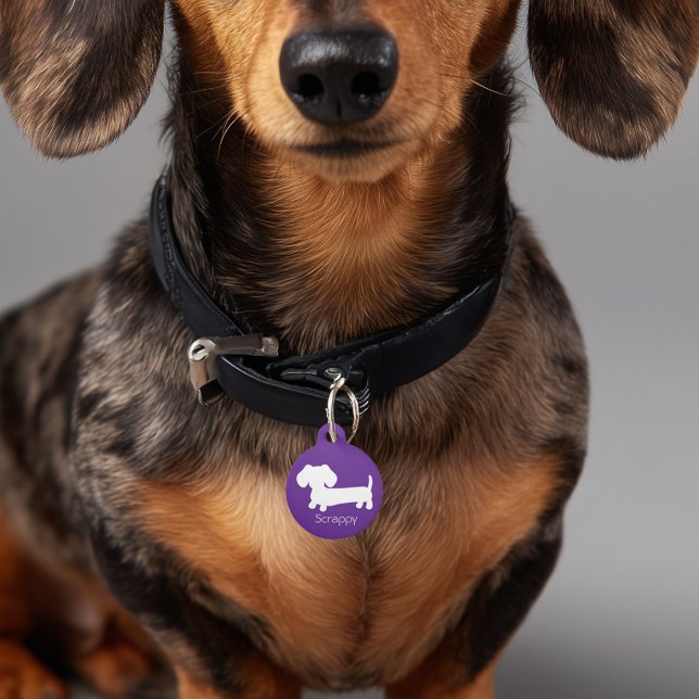 Dachshund Wiener Dog Purple ID Dog Tag (Dachshund Dog Tag for Wiener Dog Mom or Doxie Dad Gifts)