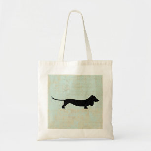Dachshund Wiener Dog Silhouette on Teal Music BG Tote Bag