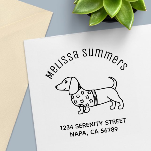 Dachshund Wiener Dog Star Sweater Arch Address Self-inking Stamp (Creator Uploaded)