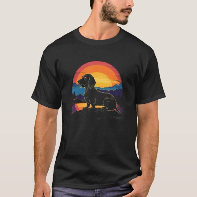 Dachshund Wiener Dog Sunset Forest Mountain Nature T-Shirt (Front)