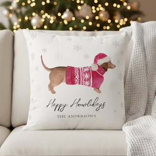 Dachshund Wiener Dog Watercolor Pet Holiday Cushion