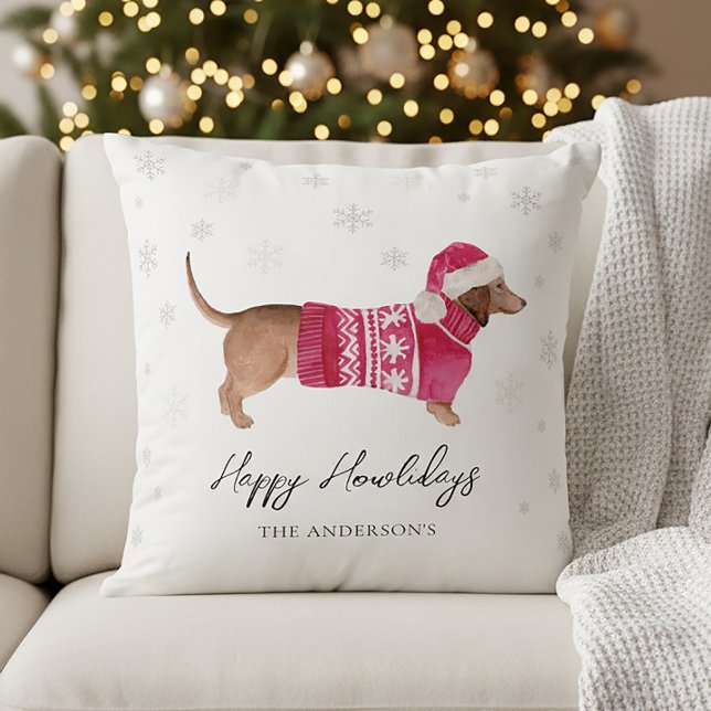 Dachshund Wiener Dog Watercolor Pet Holiday Cushion (Creator Uploaded)
