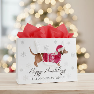 Dachshund Wiener Dog Watercolor Pet Winter Holiday Large Gift Bag