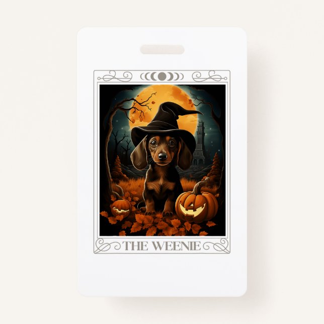 Dachshund Wiener Ghost Funny Halloween Costume Dog ID Badge (Front)