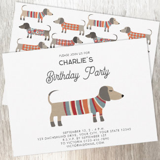 Dachshund Wiener Sausage Dog Birthday Party Invitation