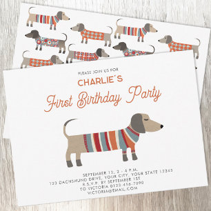 Dachshund Wiener Sausage Dog First Birthday Party Invitation