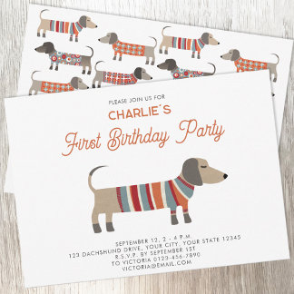 Dachshund Wiener Sausage Dog First Birthday Party Invitation
