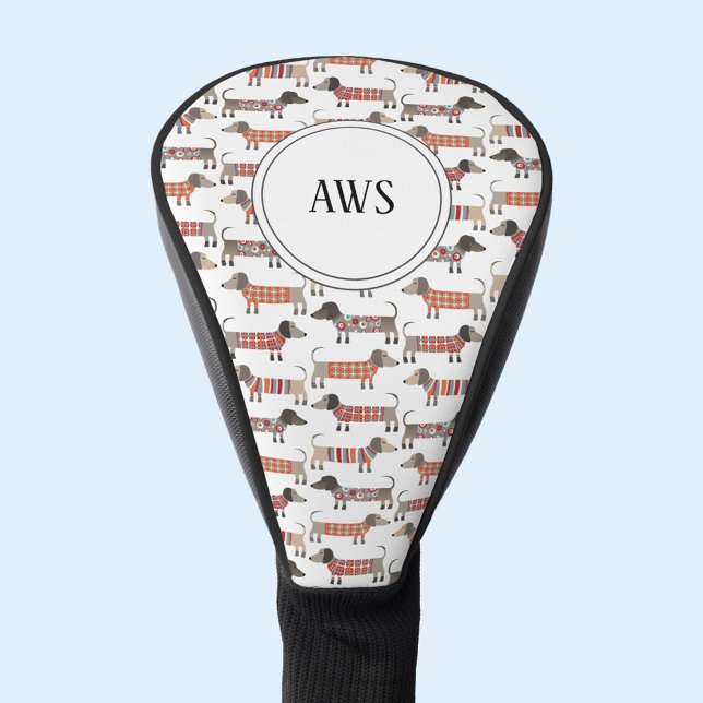 Dachshund Wiener Sausage Dog Monogram Golf Head Cover (Dachshund Wiener Sausage Dog monogram initial personalized golf head cover)