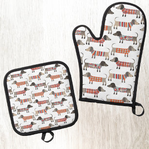 Dachshund Wiener Sausage Dog Oven Mitt & Pot Holder Set